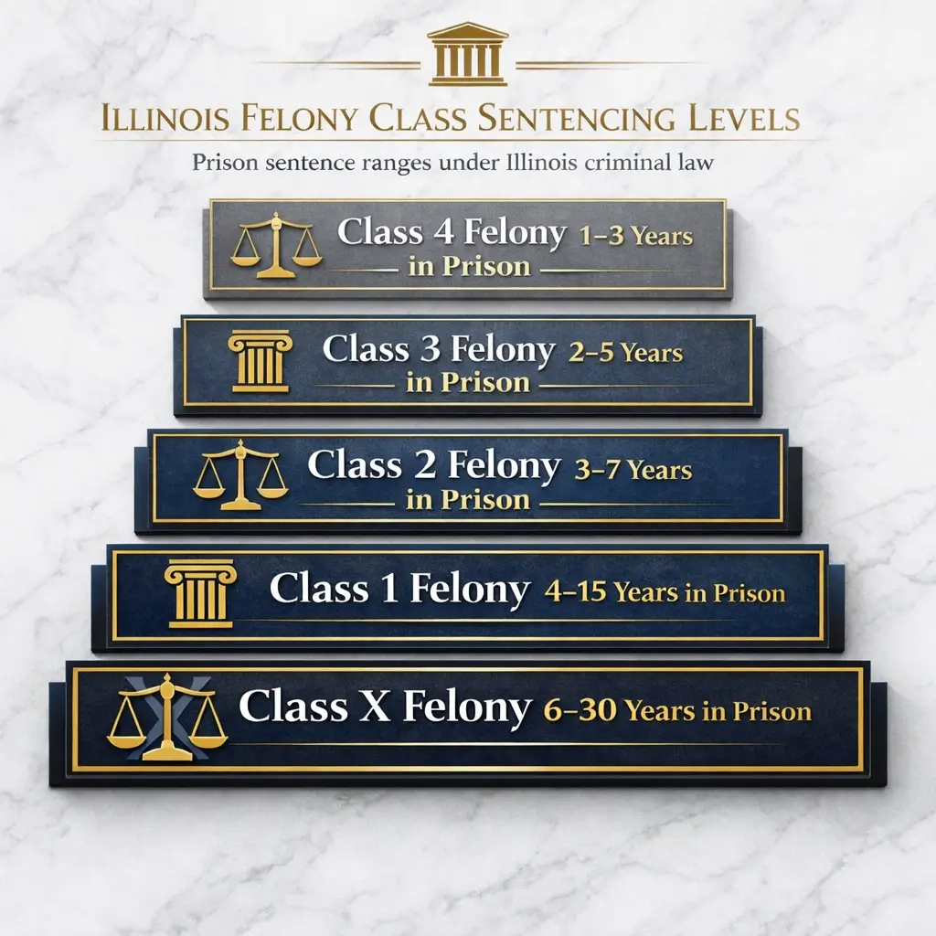 Scale of justice comparing misdemeanor and felony in Illinois criminal law